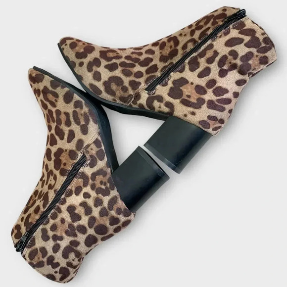 Bobbie Brooks Faux Suede Zip Up Stack Heel Ankle Boots Size 7 Brown Animal Print - Picture 7 of 13